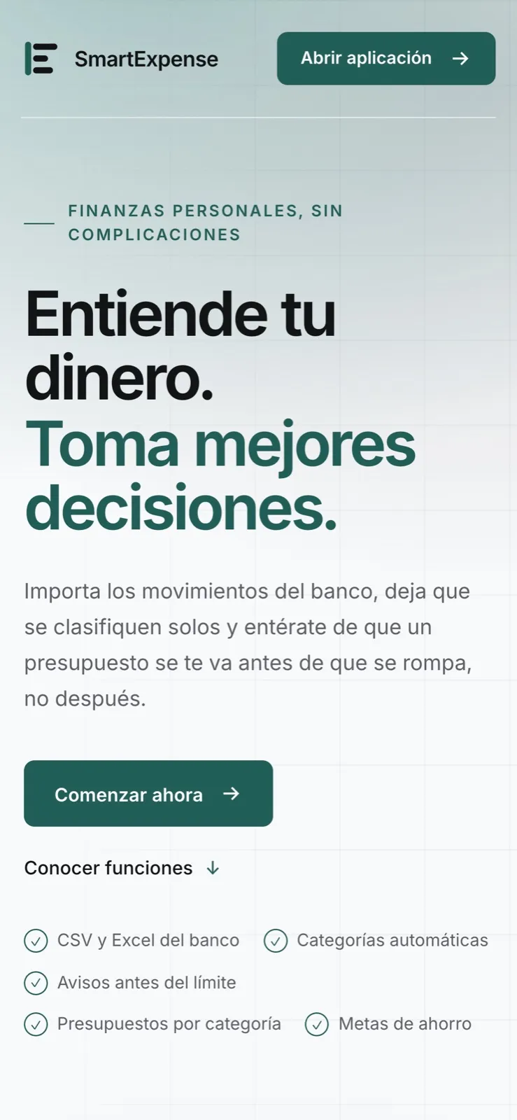 El mismo sitio de SmartExpense visto en un teléfono